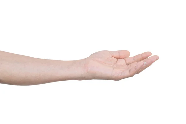 Nahaufnahme Der Geöffneten Handfläche Des Mannes Isoliert Auf Weißem Hintergrund — Stockfoto