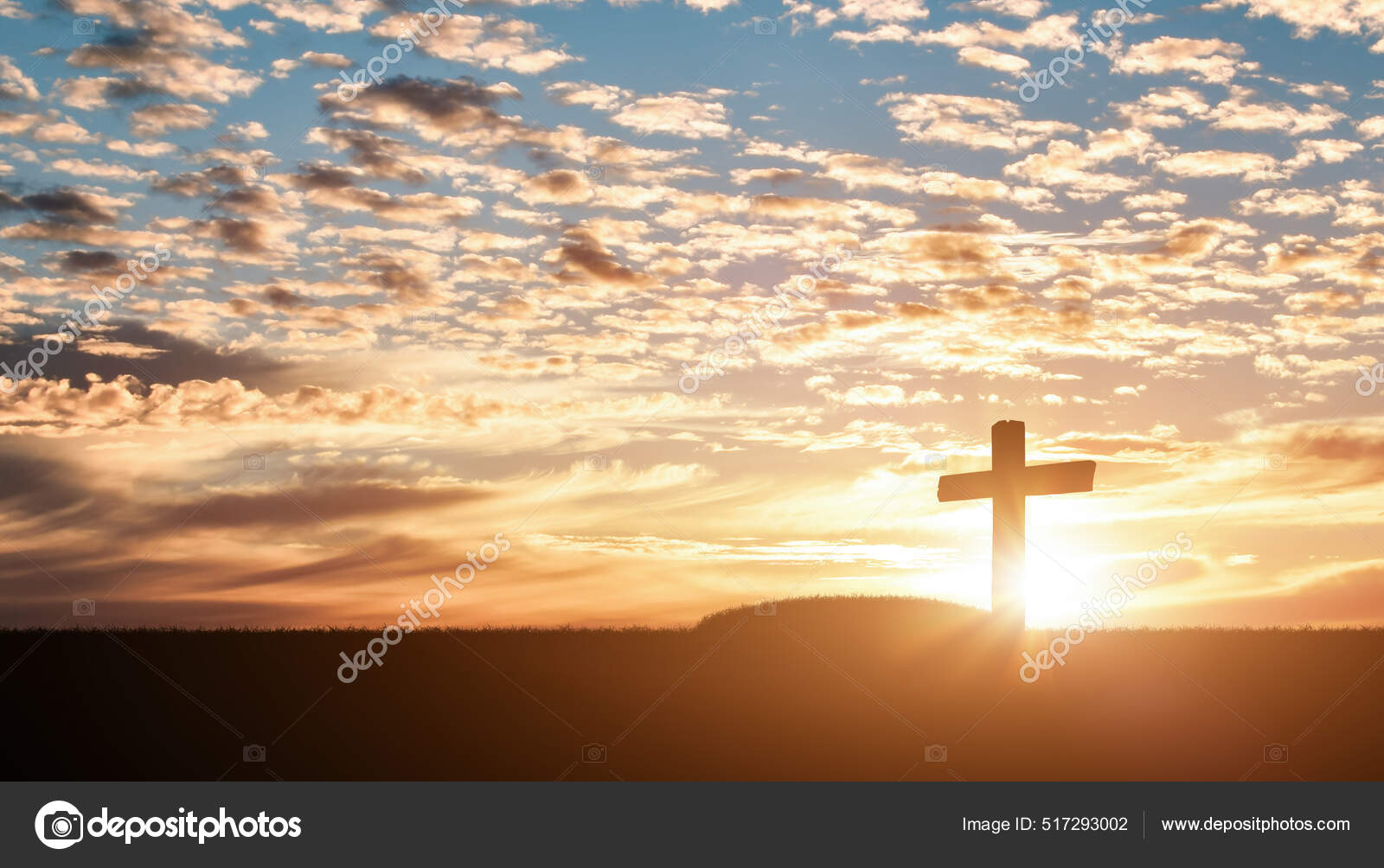 Silhouette Grave Christian Cross Sunset Sky Background Crucifixion ...