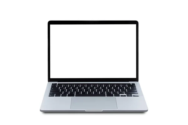 Μοντέρνος Φορητός Υπολογιστής Κενή Οθόνη Που Απομονώνεται Λευκό Φόντο — Φωτογραφία Αρχείου