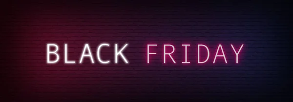 Black Friday Text Neon Light Brick Wall Background Glowing Blue — Stock Photo, Image