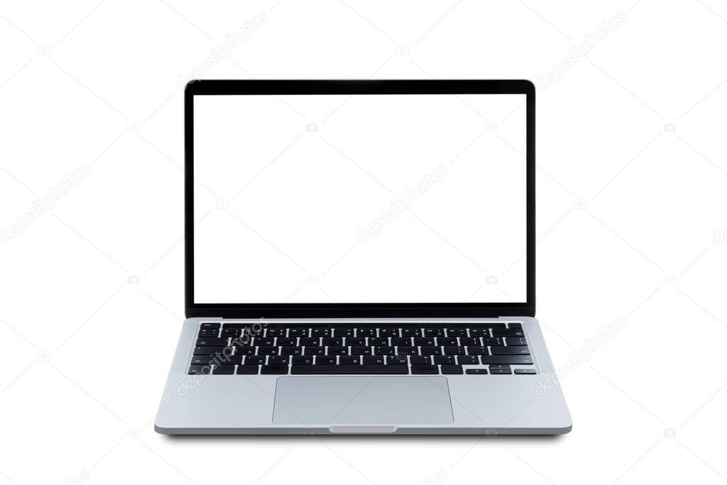 Modern Laptop computer with blank screen isolated on white background.