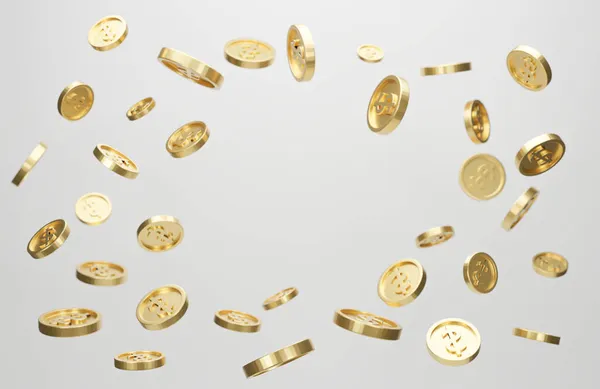 Explosión Monedas Oro Con Signo Dólar Sobre Fondo Blanco Jackpot — Foto de Stock