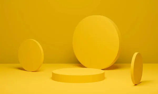 Φόντο Κυλίνδρων Ελάχιστη Γεωμετρική Πλατφόρμα Σκηνών Κίτρινο Βάθρο Βάθρου Για — Φωτογραφία Αρχείου