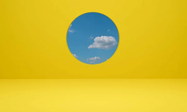 Απόδοση Αφηρημένη Κίτρινη Σκηνή Φόντου Ελάχιστη Γεωμετρική Σύννεφο Μπλε Ουρανό — Φωτογραφία Αρχείου