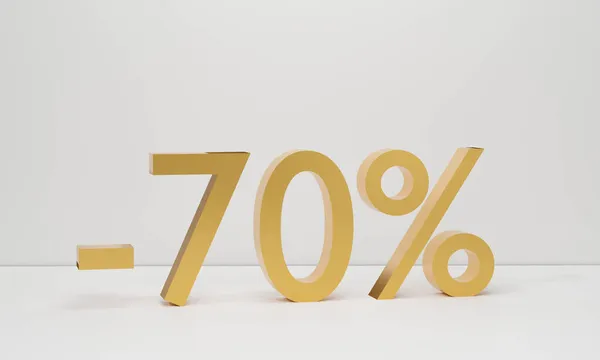 三维渲染黄金金属折扣 白色背景的黄金70 广告说明 — 图库照片