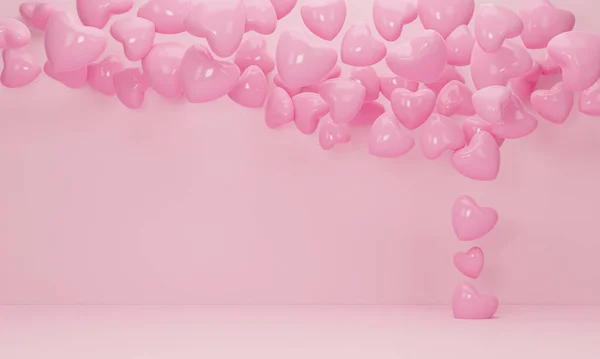Återgivning Hjärtat Flyger Rosa Pastell Färg Bakgrund Söt Kärlek Banner — Stockfoto