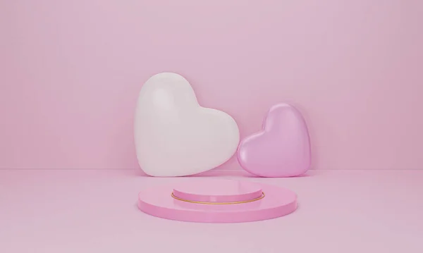 Srdce Růžovým Pódiem Pastelové Barevné Pozadí Abstraktní Minimální Geometrické Tvary — Stock fotografie