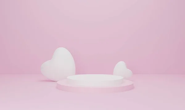Darstellung Pinkfarbenes Herz Und Podiumsständer Zeigen Die Produktpräsentation Auf Pastellfarbenem — Stockfoto