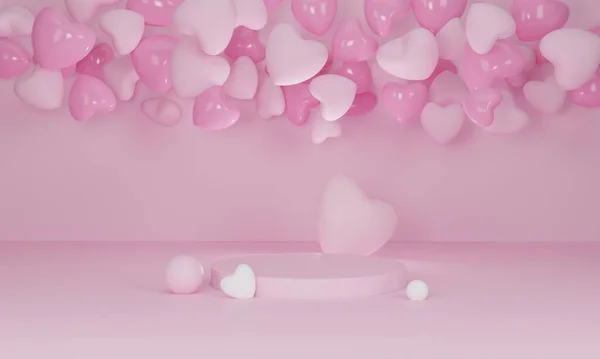 Herz Mit Rosa Podium Auf Pastellfarbenem Hintergrund Abstrakte Minimale Geometrische — Stockfoto