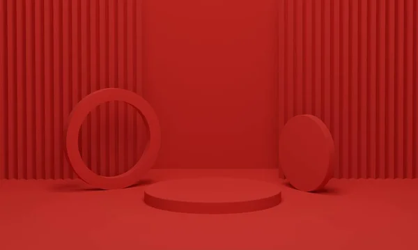 Στάδιο Βάθρο Κόκκινο Βελούδινο Κουρτίνα Φόντο Για Προϊόντα Οθόνη Μοντέρνο — Φωτογραφία Αρχείου