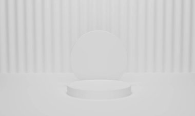 Beyaz silindir podyum beyaz zemin üzerinde kaide görüntüsü için. 3d hazırlayıcı