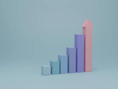 Büyüyen iş ve finans sektörünün yükselen grafiği. Büyüme, finans, grafik ve yatırım iş konsepti. 3d resimleme.
