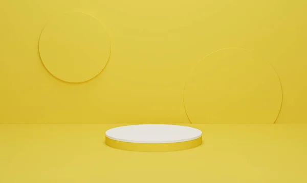 Λευκό Βήμα Κυλίνδρων Κίτρινο Φόντο Ελάχιστη Σκηνή Κίτρινο Γεωμετρική Πλατφόρμα — Φωτογραφία Αρχείου