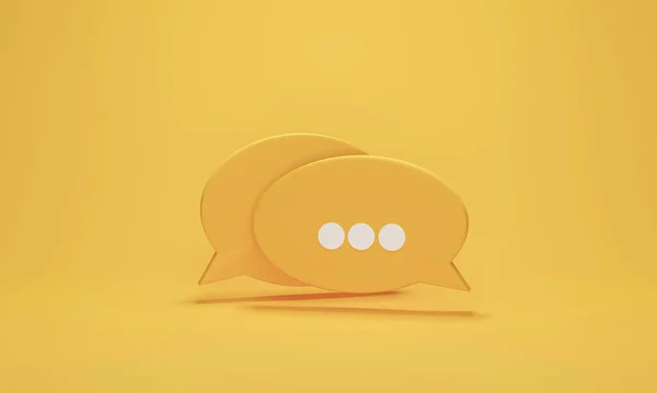 黄色のパステルの背景にチャットアイコンやスピーチバブルシンボル チャット コミュニケーション 対話の概念 3Dレンダリング図 — ストック写真