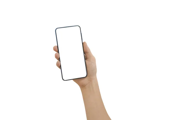 Male Hand Holding Smart Phone White Blank Empty Screen Isolated — Stock Photo, Image