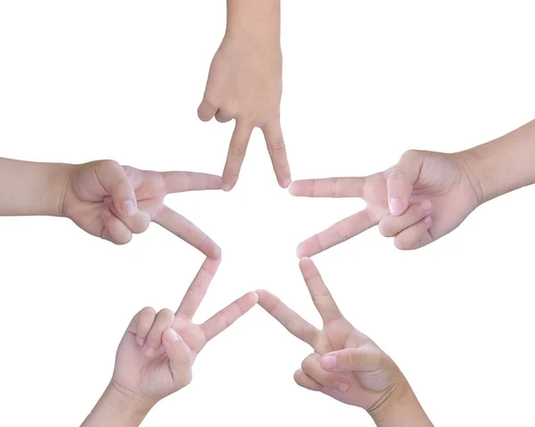 Dětské Ruce Spojují Své Aby Vytvořily Hvězdný Tvar Prsty Izolované — Stock fotografie