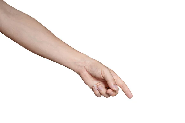 Mann Hand Berühren Oder Zeigen Auf Etwas Isoliert Auf Weißem — Stockfoto