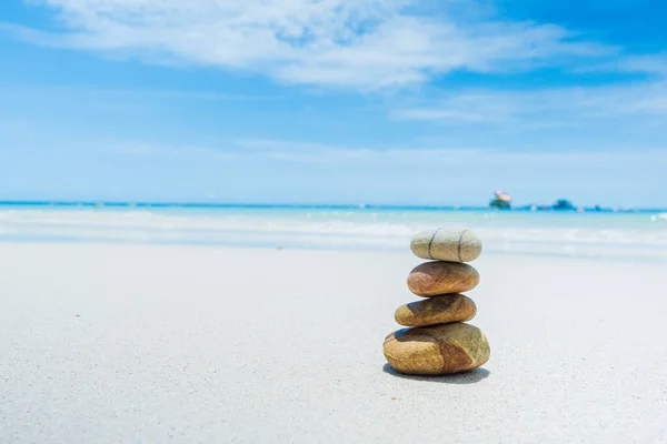 Stones balanced on beach. Zen stones meditation and relaxation. Japanese zen garden