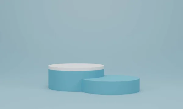 ライトブルーの背景にシリンダーの表彰台 幾何学的形態を持つ抽象最小シーン 化粧品のプレゼンテーションを表示するシーンをモックアップします 3Dレンダリング 3Dイラスト — ストック写真