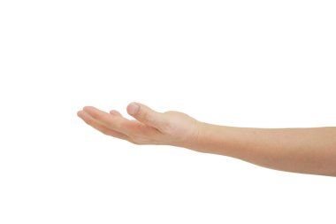 Genç adam el hareketi beyaz arka planda izole edilmiş kırpma yolu dahil.