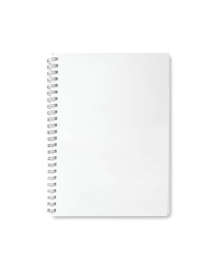 Metal spiral defter beyaz arkaplanda izole edilmiş, kırpma yolu da dahil. Kapak Kitabı ya da takvimi, Not Defteri düzenleme şablonu