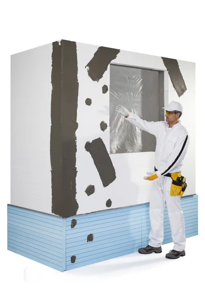 Worker presenting a reinforced window frame — Stock Photo, Image