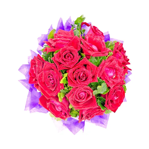 Mooie rode rozen boeket geïsoleerd op een witte achtergrond met wo — Stockfoto
