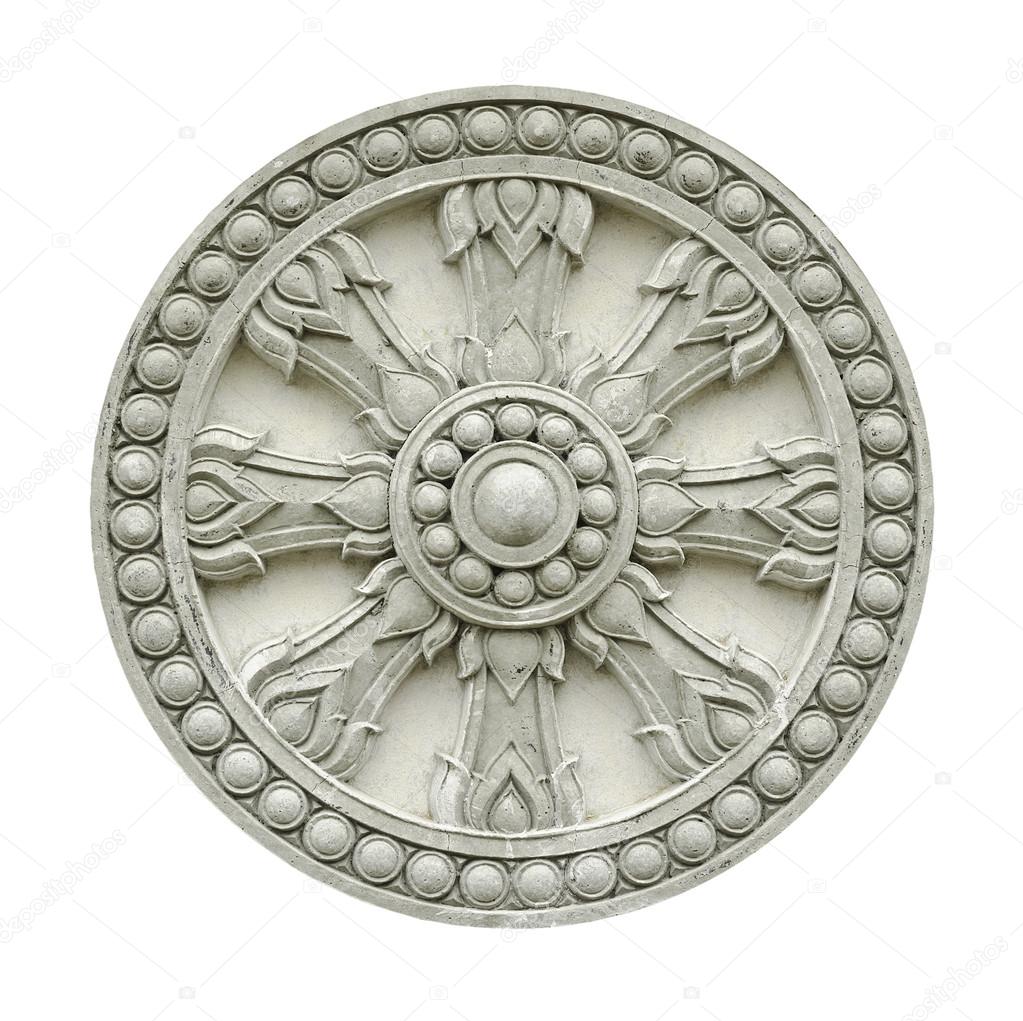 Thai style molding wheel of life isolated on white