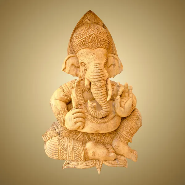 Wood carving of Ganesha isolated on white background with workin — Stock Photo, Image