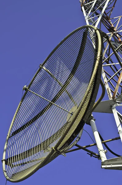 Satelitní parabola na telekomunikační věž — Stock fotografie