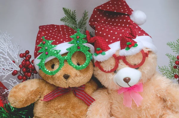 Niedliches Paar Teddybären Bei Weihnachtsfeier — Stockfoto