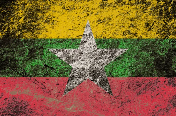 Republiken Myanmar Flagga Grunge Sten Bakgrund — Stockfoto