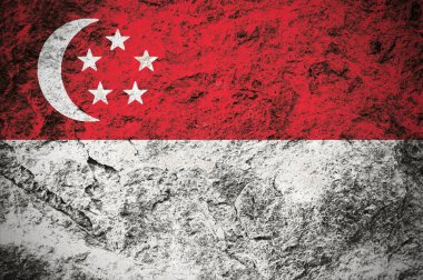Grunge Stone arka planında Singapur Cumhuriyeti bayrağı