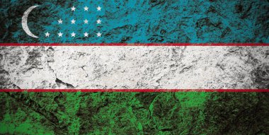Grunge Stone arka planında Özbekistan Cumhuriyeti bayrağı
