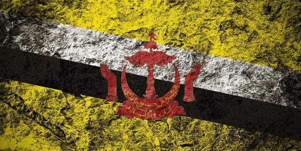 Флаг Брунея Даруссалама Фоне Гранж Камня — стоковое фото