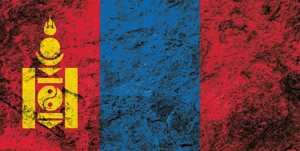 Флаг Монголии Фоне Гранж Камня — стоковое фото
