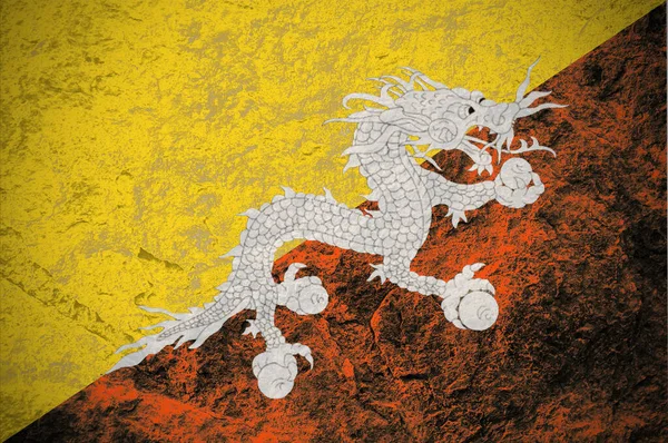 Bandera Del Reino Bután Sobre Fondo Piedra Grunge — Foto de Stock
