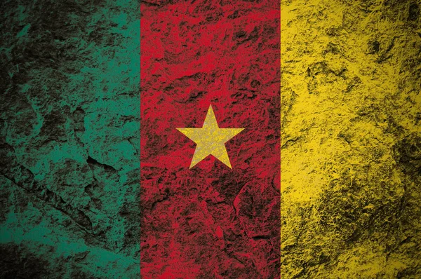 Republiken Kamerun Flagga Grunge Sten Bakgrund — Stockfoto
