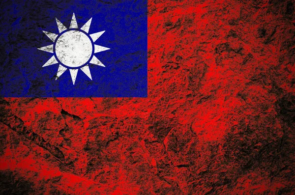 Taiwan Vlag Grunge Stenen Achtergrond — Stockfoto