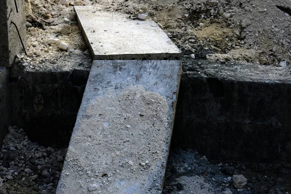 Wooden Planks Were Placed Walkway Construction Site — Fotografia de Stock