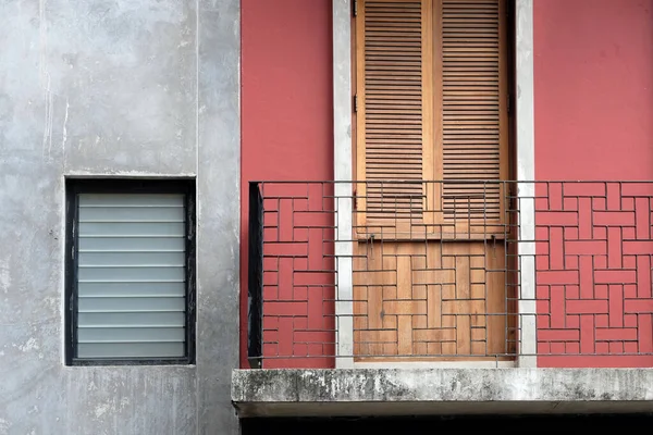 Vieille Fenêtre Avec Mur Briques Rouges Blanches — Photo