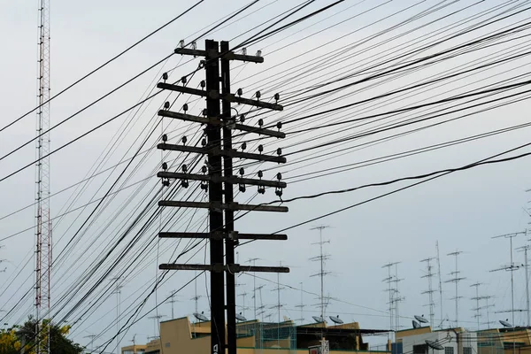 Sombra Linha Elétrica Cidade — Fotografia de Stock