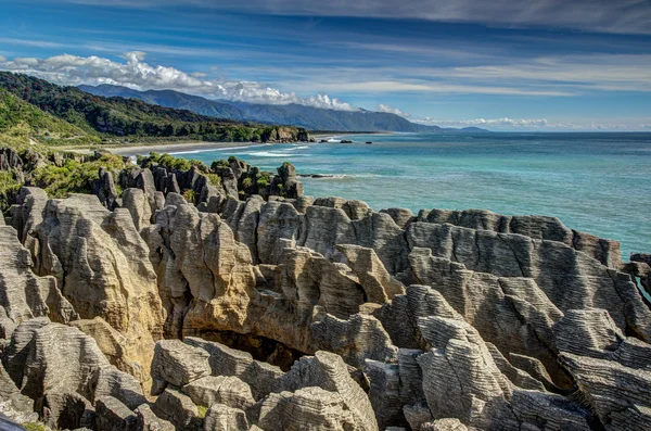 Pannenkoek rotsen, punakaiki, westkust, Nieuw-Zeeland Stockafbeelding