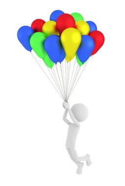 renkli balonlar holding ve uçan 3d kişi