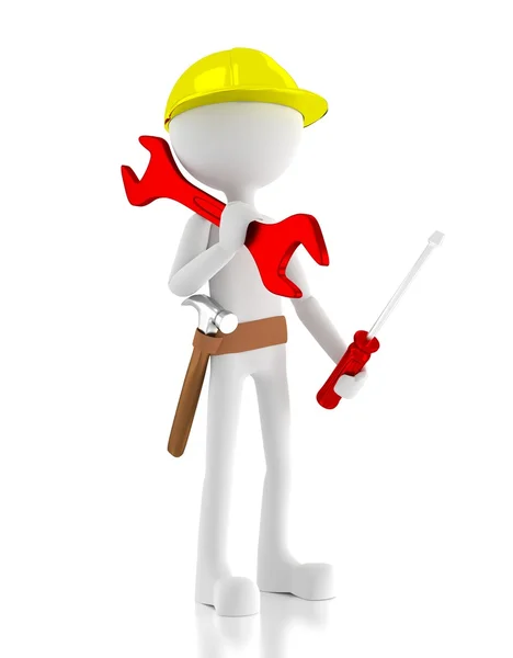 3d construction worker holding tools — Stock Photo, Image
