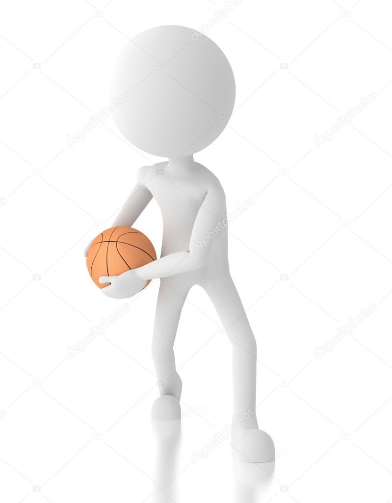 3d person basketball player holds ball in a defensive position — Stock