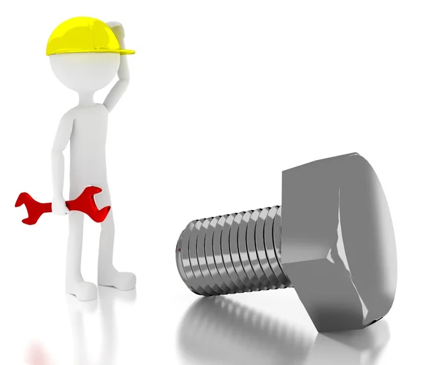 3D inşaat işçisi üzerinde dev civata kafası karışık