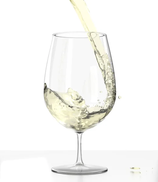 3D-Weinglas mit Weinguss. — Stockfoto