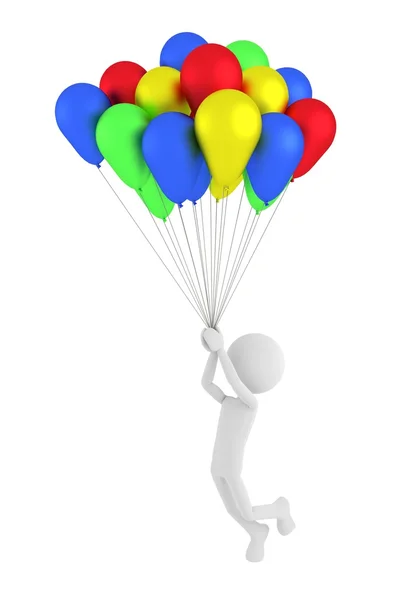 3d 人持有彩色的气球和飞行 — 图库照片
