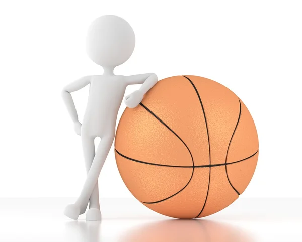 3D-Mann steht und lehnt sich an einen Basketball — Stockfoto